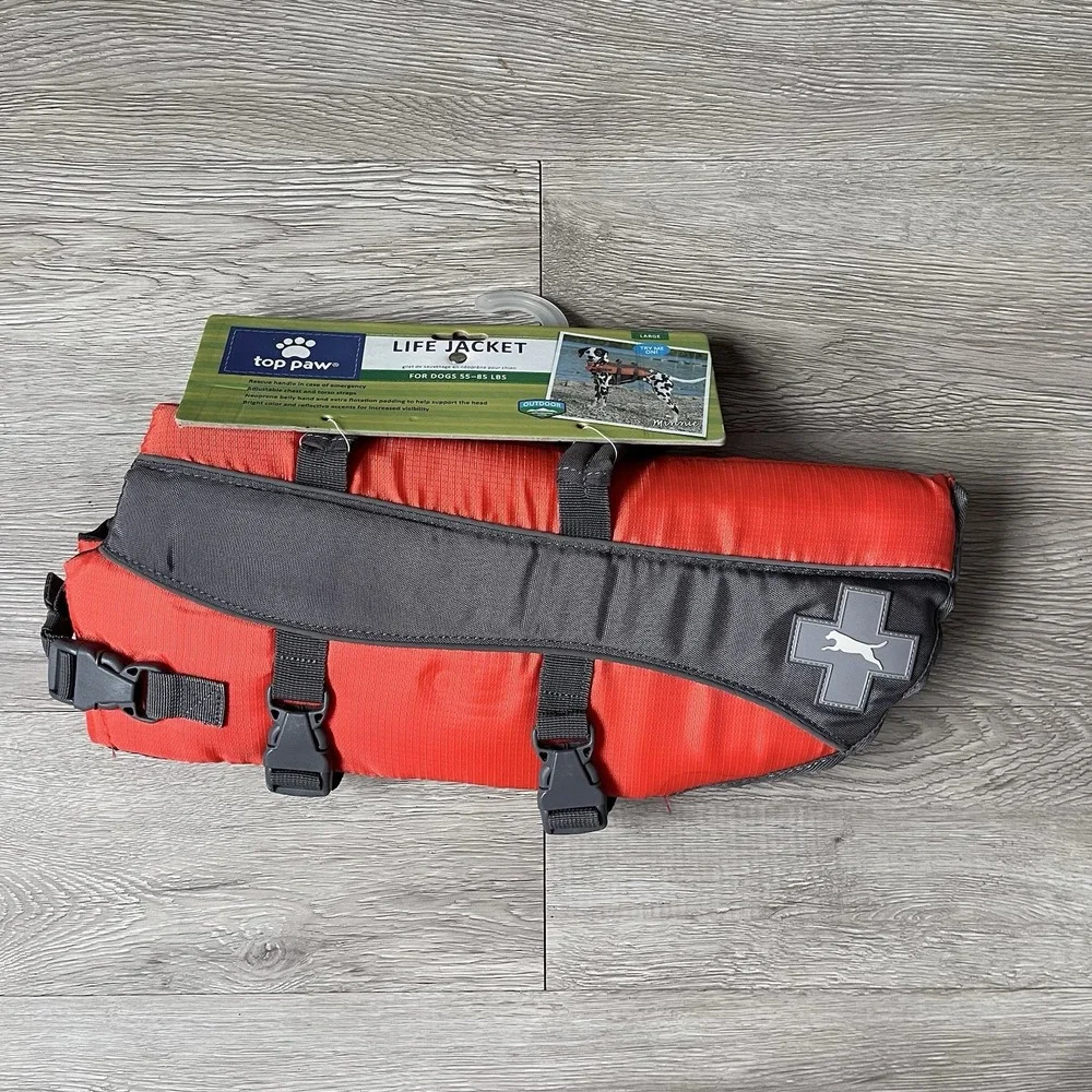 Top Paw Dog Life Jacket Orange Flotation Device Water Safety Size Large 55-85lbs